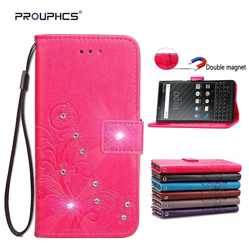 Lucky Clover Wallet Leather Case for Blackberry Key 2 Flip with Card Holder Stand 3D Diamond Fashion For Two | Мобильные телефоны и