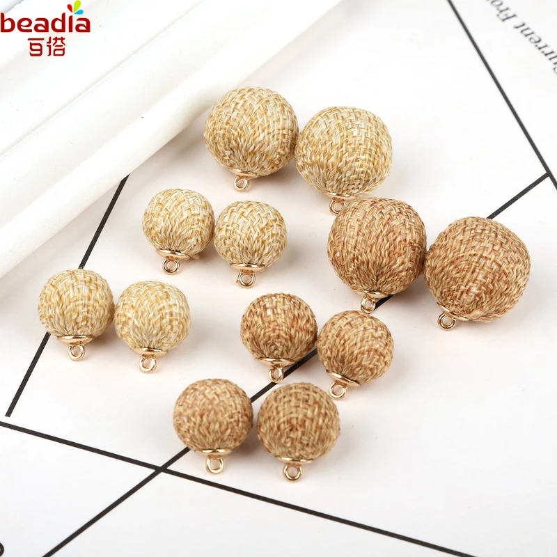 

Hot Selling New Design Burlap Jute Hemp Beads Charm Pendant For Earring Necklace Bracelet Making DIY Jewelry Findings 10pcs/lot