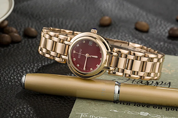 Модные брендовые роскошные женские Часы Guou с маленьким циферблатом, изысканные простые часы для отдыха из золотистой стали, повседневные подарочные часы с календарем