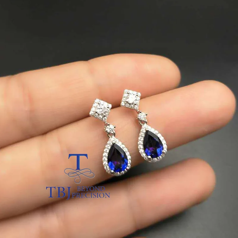 

TBJ,Stylish elegant earring in 925 silver withcoated tanzanite color topaz , nice earring design for ladies with gift box