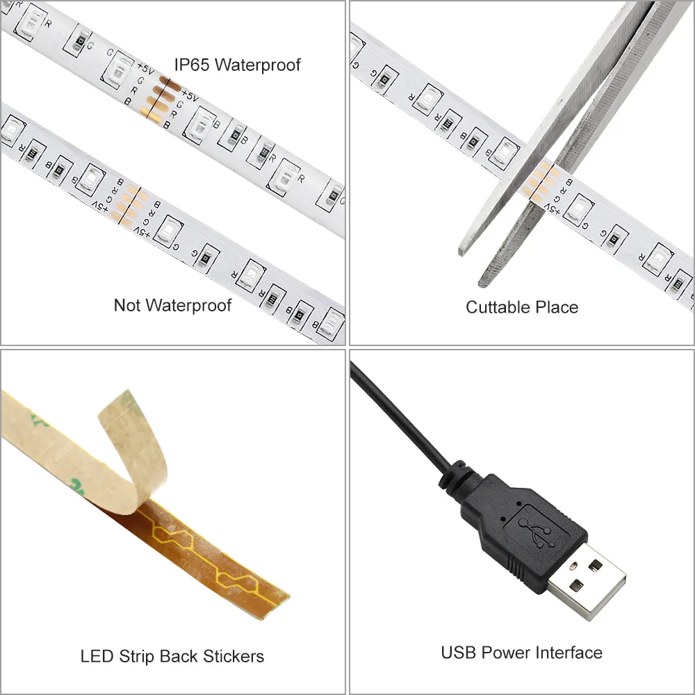 USB порт 1 м 2 м 3M 4M 5 м RGB Светодиодная лента светильник с пультом дистанционного управления 24 клавиши водонепроницаемая гибкая лента лампа для телевизора фоновый светильник ing