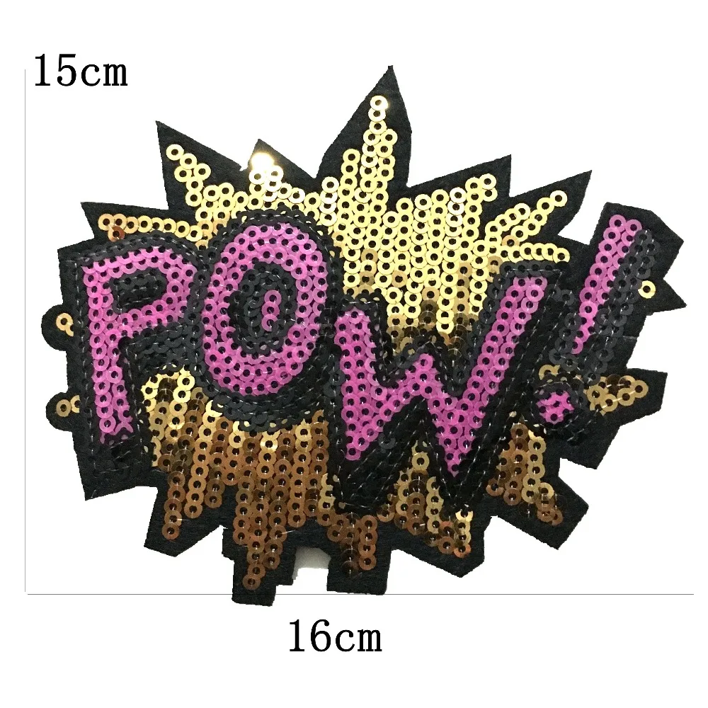 

2 Sets POW Sequins Patches Vintage Embroidered Applique T-shirt Iron on Patch Sewing Garment Accessories DIY Decoration Stickers