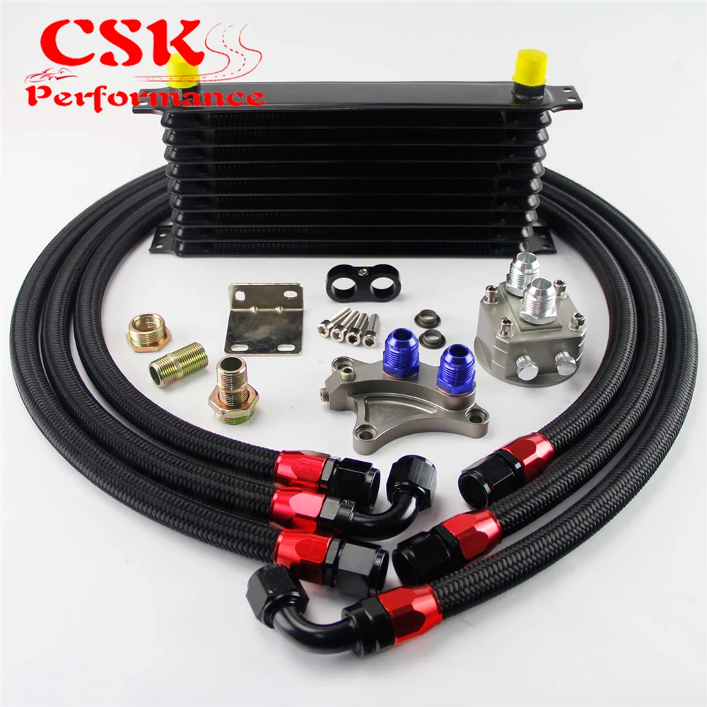 

10 Row 262mm AN10 Oil Cooler Kit Fits For Nissan Silvia S13 S14 S15 180SX 200SX 240SX SR20DET Black/Blue/Gold