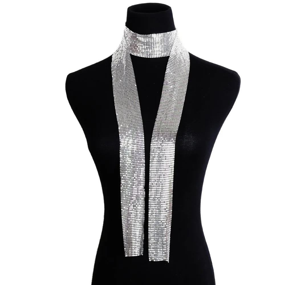 IngeSight. Z винтажное ожерелье-чокер из алюминиевой сетки, яркое длинное ожерелье-шарф с блестками для женщин, ювелирные изделия
