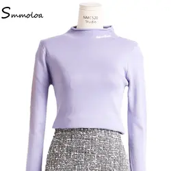 Smmoloa трикотажные основная рубашка с длинными рукавами Для женщин осень высокая шея тонкая топы женские зима женский топ