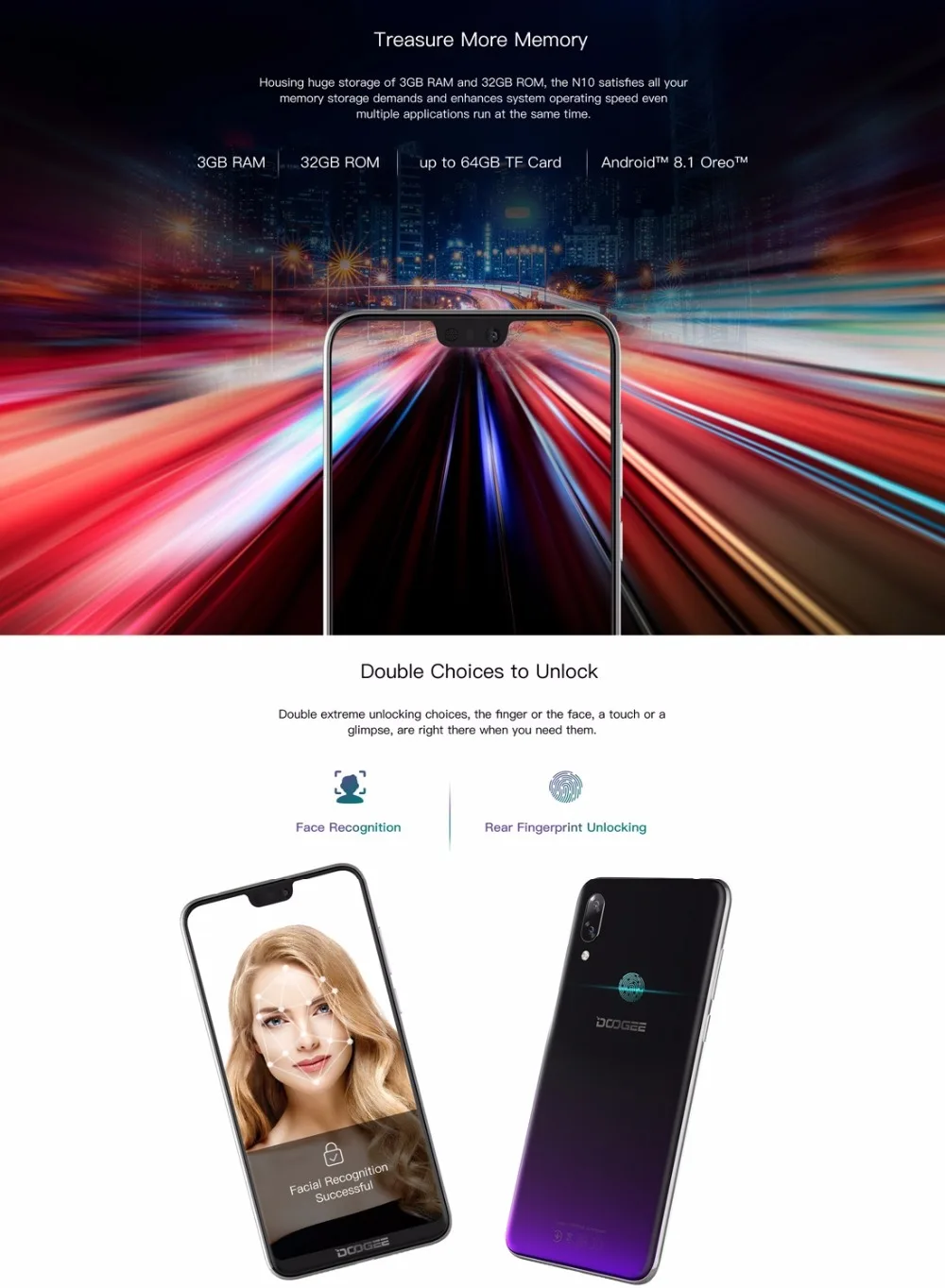 DOOGEE N10 мобильный телефон 16,0 Мп фронтальная камера 3360 мАч Android 8,1 4G LTE Восьмиядерный 3 ГБ ОЗУ 32 Гб ПЗУ 5,84 дюймов FHD+ 19:9 дисплей OTG