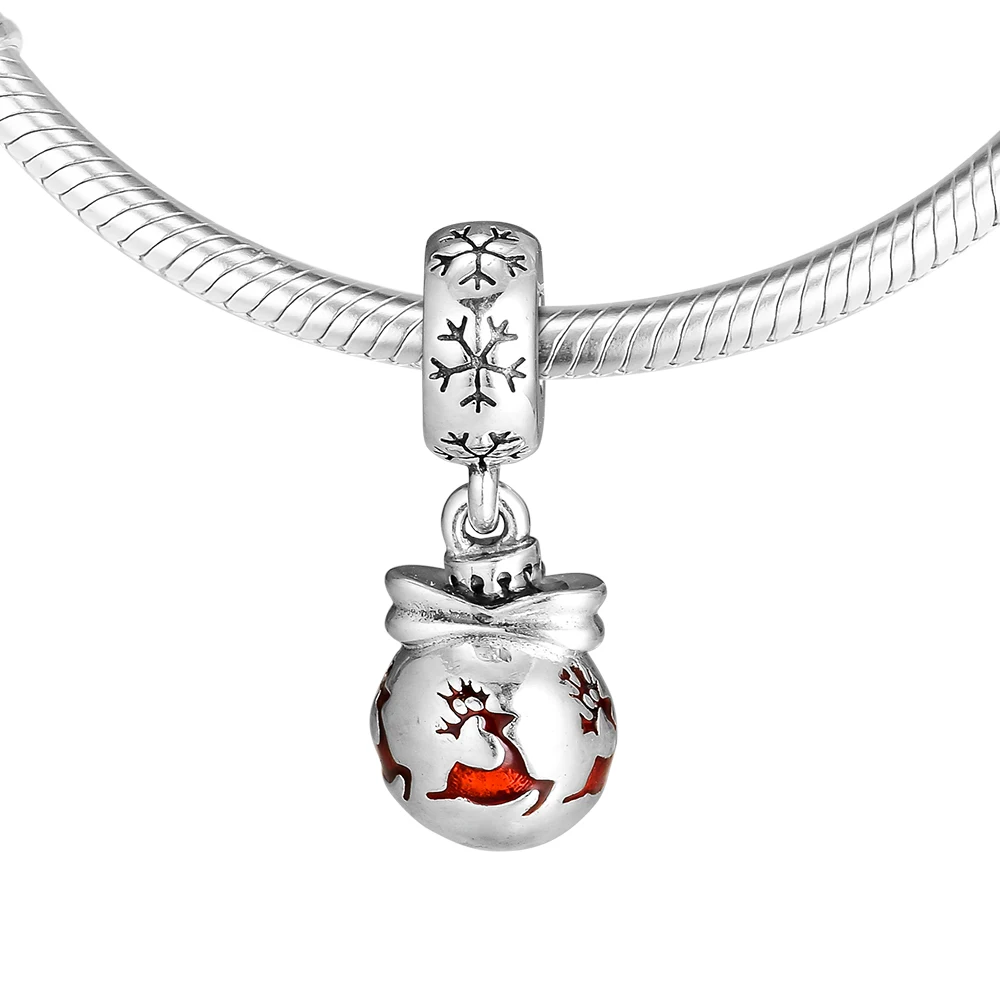 

Fits Pandora Bracelets CHRISTMAS ORNAMENT Silver Charms With Red Enamel New 925 Sterling Silver Beads DIY Jewelry Wholesale