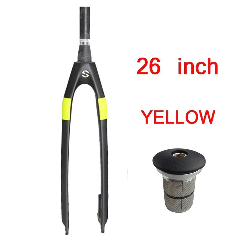 TOSEEK 26/27. 5/29er руль для велосипеда, углеродный MTB вилка-1 шт.-1/8 труба из углеродистого волокна 3 K конусные вилки горного велосипеда твердая конический диск тормозной Пружинная Вилка - Цвет: Yel-26