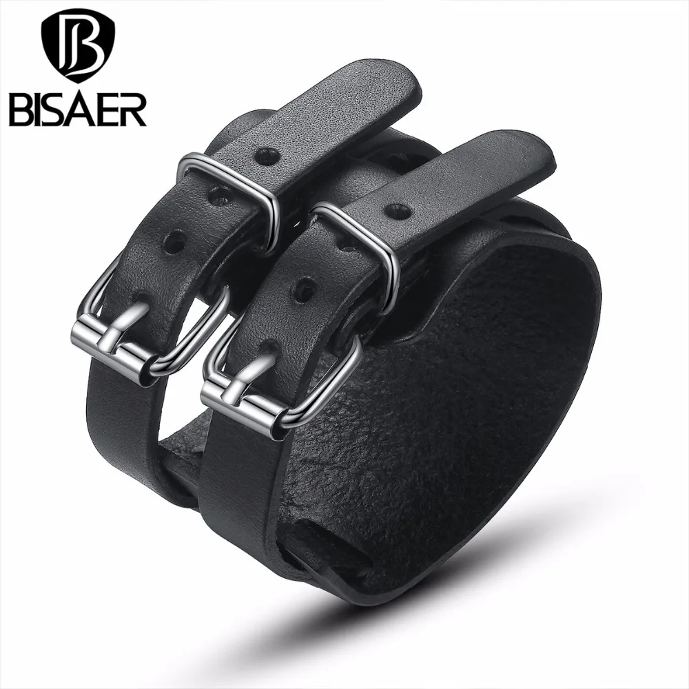 

BISAER Popular Men & Women Retro Leather Cuff Bracelet with Adjustable Clasp Wide Bracelets Jewelry pulseras WEV0094-1