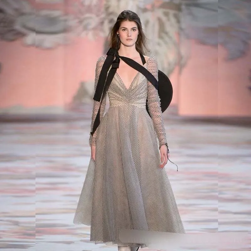 

High Quality Autumn Runway Designer Sexy Maxi Dress Hanging V-Neck Mesh Dot Backless Long Woman Dress Holiday Vacation Vestidos