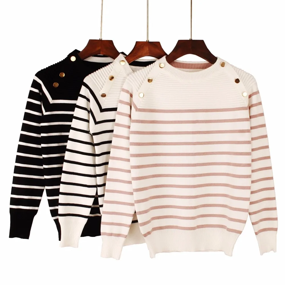 New Autumn Winter Women Pullover Sweater Fashion Striped Designer Casual Jumper O-Neck Long Sleeves Female | Женская одежда
