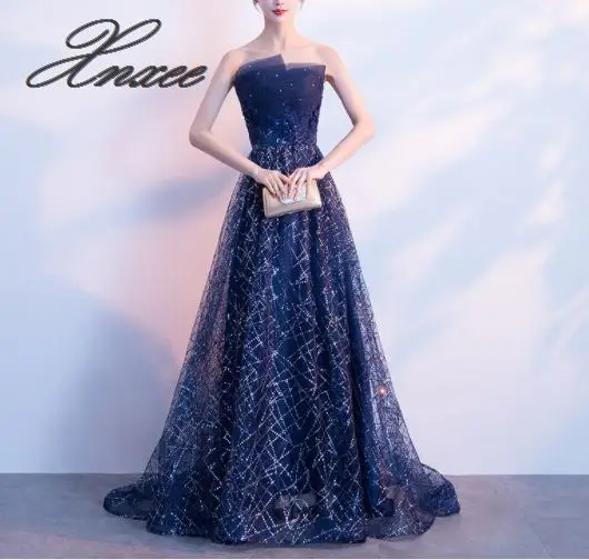 

2019 new dignified atmosphere long paragraph noble and elegant star sky slim dress