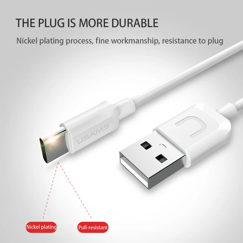 5 unids/lote USAMS USB tipo C Cable de tipo C para Samsung Gaxaly S8 S9 USB-C Cable cargador para oneplus 2 3 4 5 6