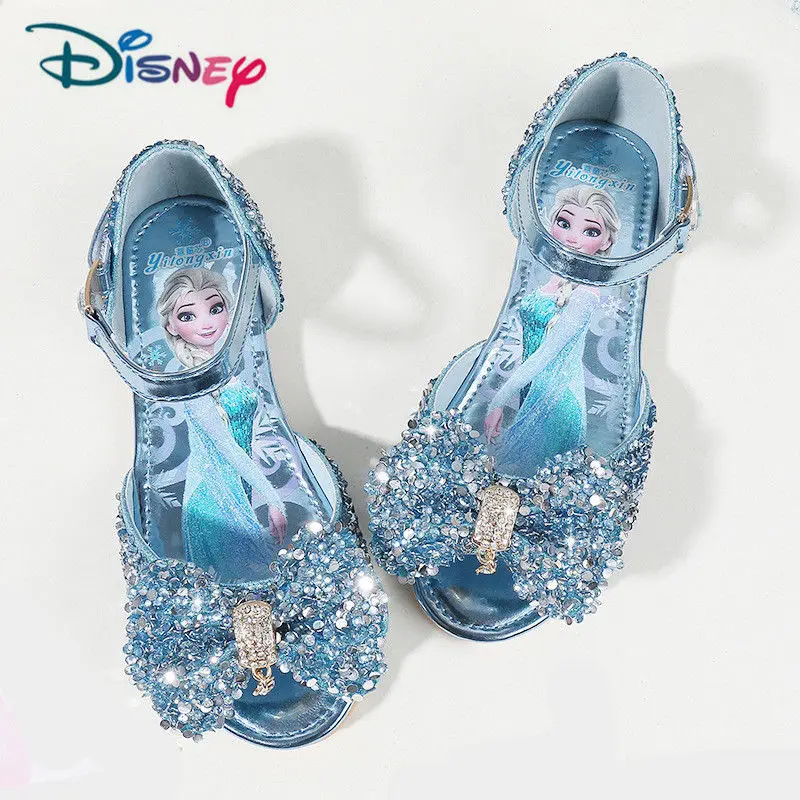 Disney Children's Girls Summer Shoes With PU/Rhinestone Frozen Princess Sandals Baby Girls Single Shoes Sandalia Infantil - Цвет: Blue