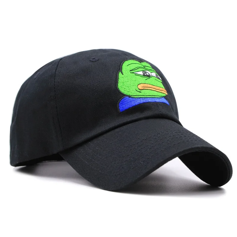 Men Embroidery Sun-Shade Snapback Hip Hop Baseball Cap The Sad Meme Frog Hat 