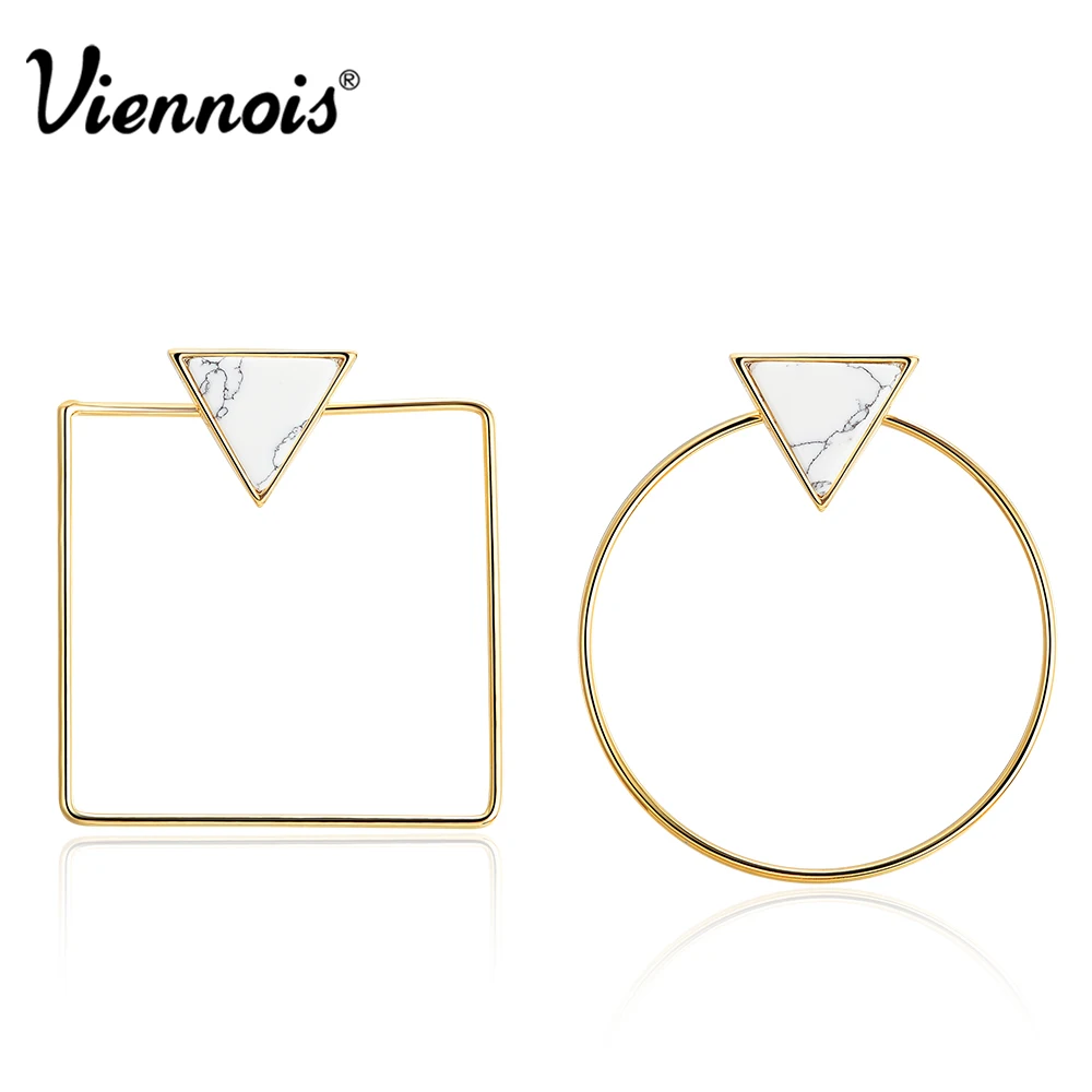 

Viennois Gold Color Geometric Large Stud Earrings For women Triangle Artificial Stone Square Round Asymmetric Earrings