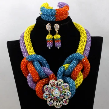 

Gorgeous Multicolor Indian Women Jewelry Sets African Nigerian Wedding Crystal Jewelry Set Handmade Free Ship QW651