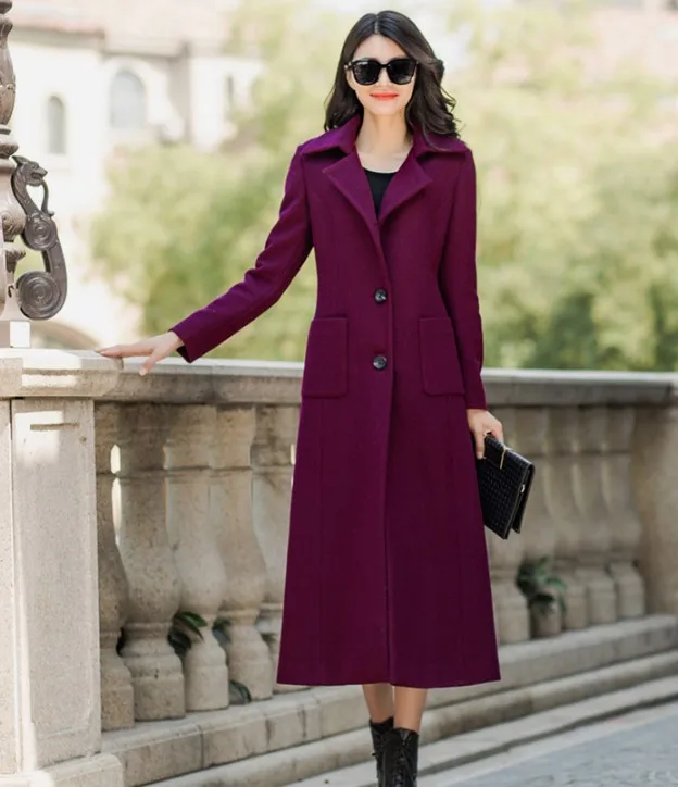 Cachemire Outwear Femelle Revers Long 2018 Hiver Nouveau Femmes Automne Pure Couleur Pourpre Vestes Veste De breasted Single Laine Épaissir Manteau wpxqUZ8z