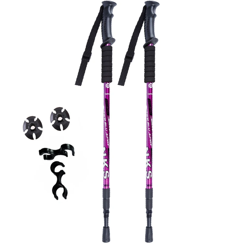 2Pcs/lot Anti Shock Nordic Walking Sticks Telescopic Trekking Hiking Poles Ultralight Walking Canes With Rubber Tips Protectors 22