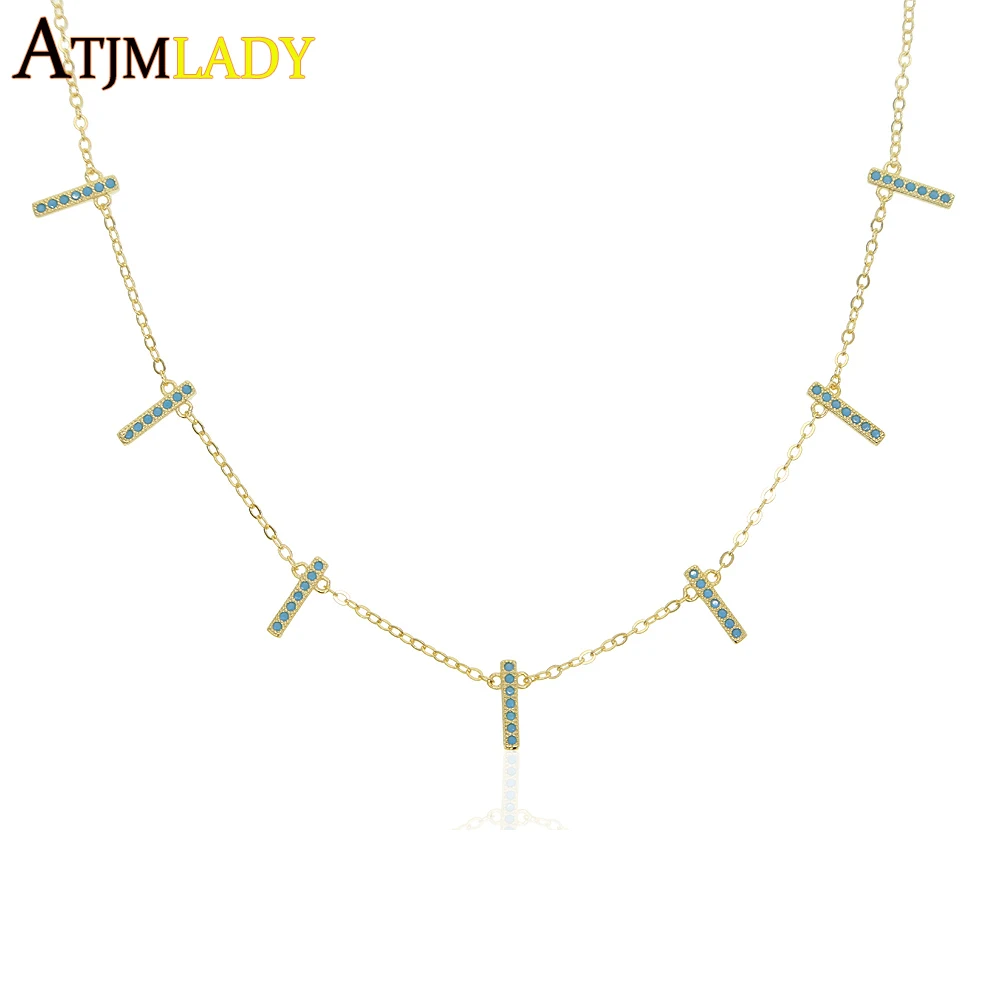 

gold filled 100% 925 sterling silver minimal bar cz turquoises stone fashion classic necklace 2019 summer new gorgeous necklace