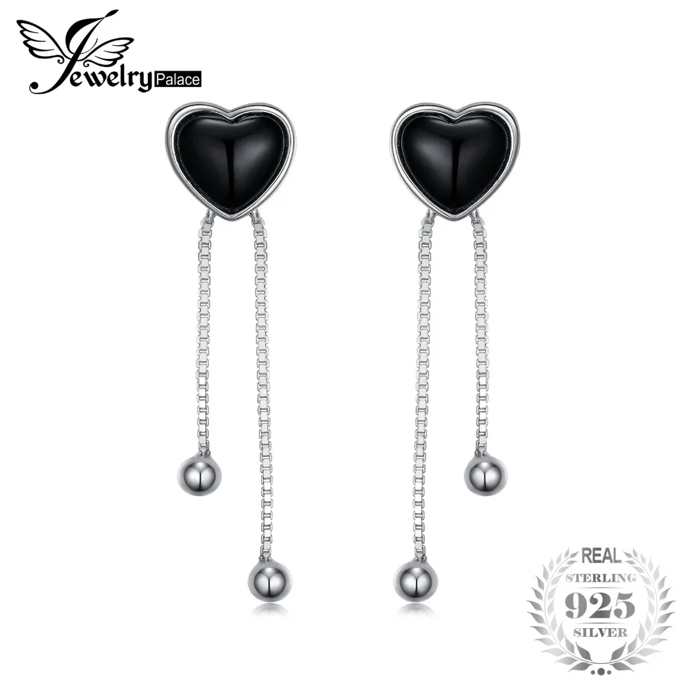 

JewelryPalace Heart 0.3ct Genuine Cabochon Black Onyx Stud Earrings 925 Sterling Silver New Design Trendy Used For Party