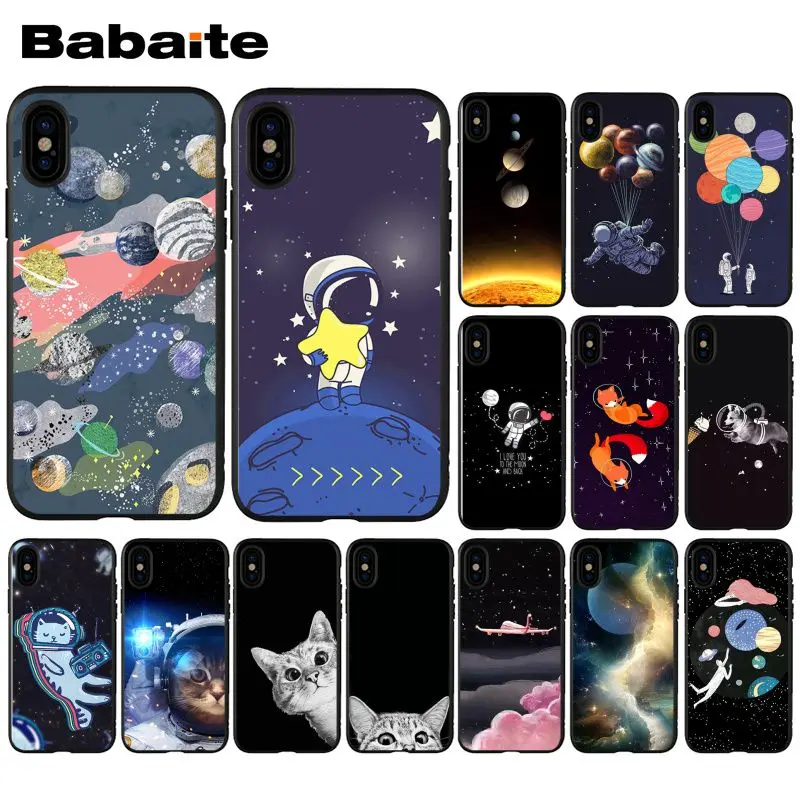 

Babaite Cat Astronaut dog fox Space Moon universe Black Soft Shell Phone Cover for iPhone X XS MAX 6 6S 7 7plus 8 8Plus 5 5S XR