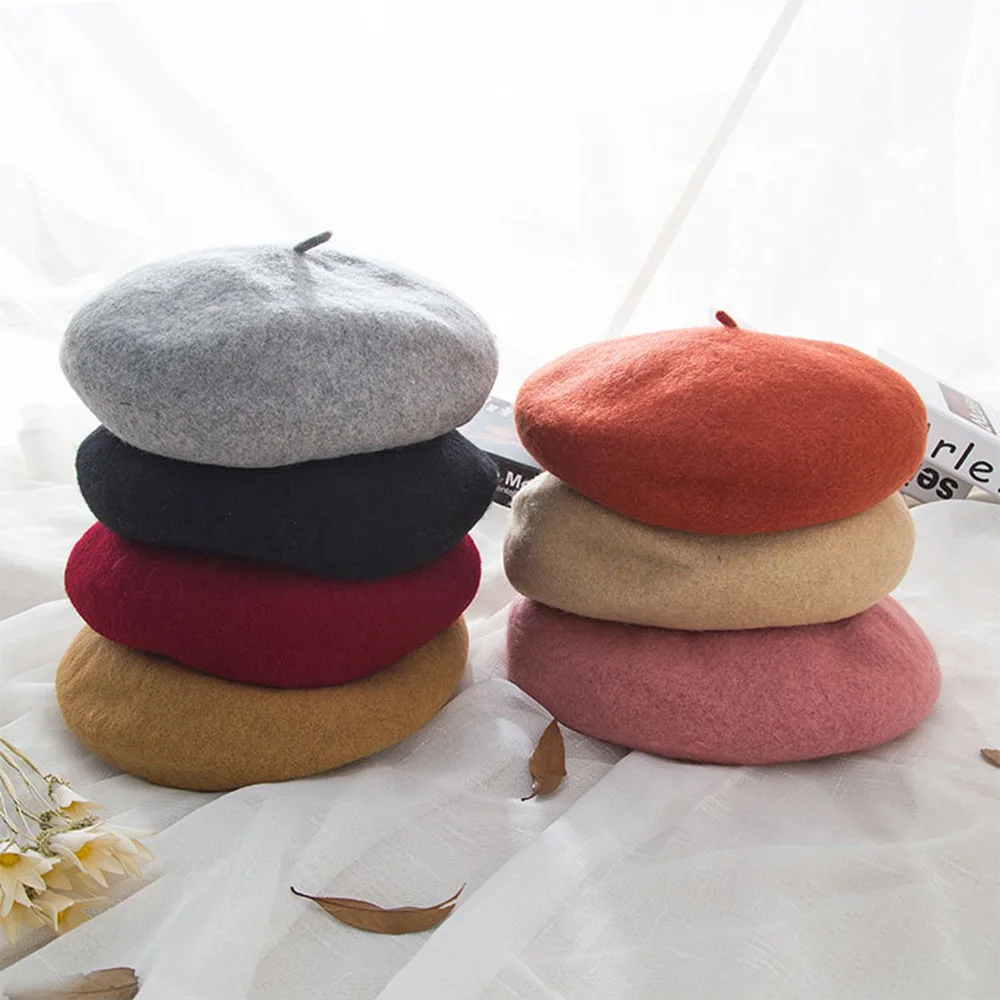 

Women Wool Vintage Berets Lady Spring Winter Berets Hat Painter Style Hat Solid Color Caps Female Bonnet Warm Walking Cap Ladies