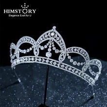 Himstory Vintage Royal Cubic Zirconia Tiaras Crowns AAA+ Zircon Wedding Headband Princess Copper Bride Hair Jewelry Accessorie bride luxury micro domain artificial zircon crowns trendy tiaras cubic zirconia crystal clear wedding hair accessories ha20022
