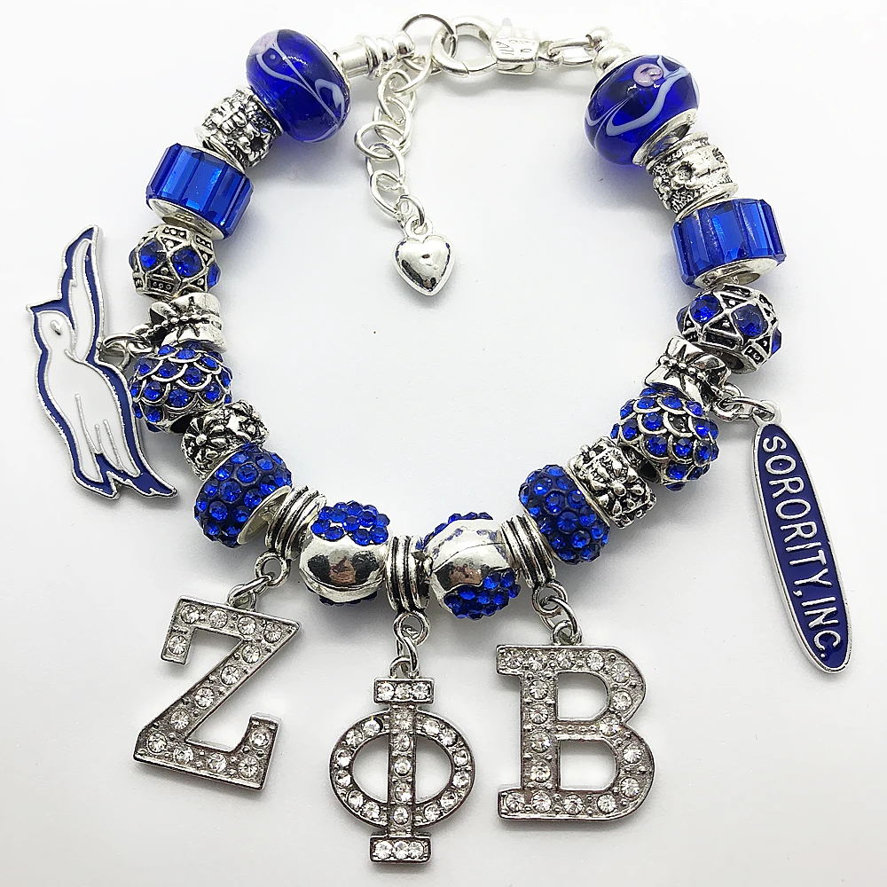 

Hot popular Greek letter society ZETA PHI BETA sorority label big hole beads metal bracelet dropshipping