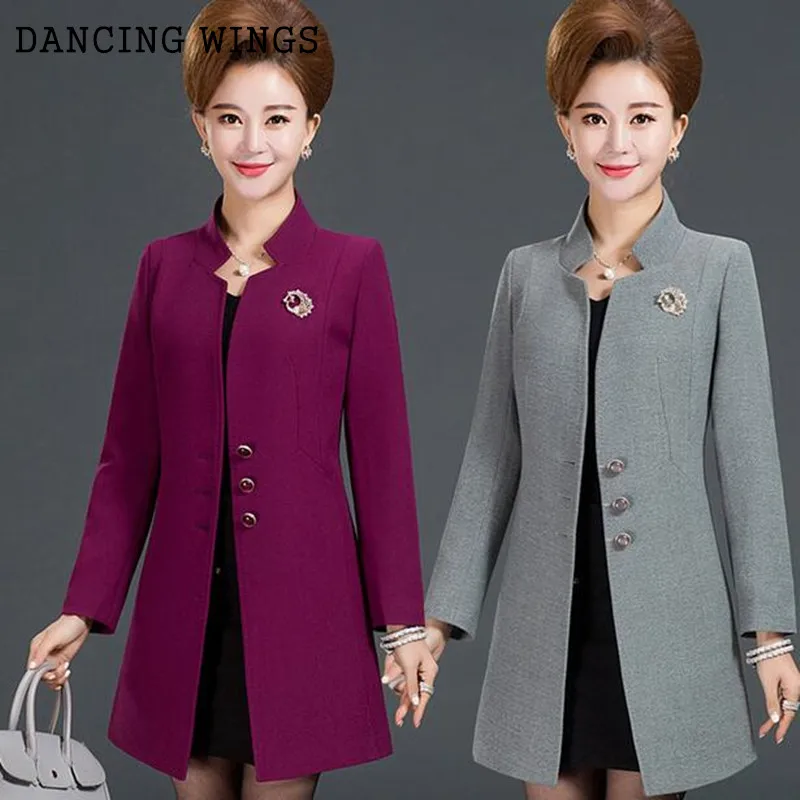 

L-5XL Fashion Middle Aged Women Trench Coat Temperament Slim Medium Long Overcoat Women