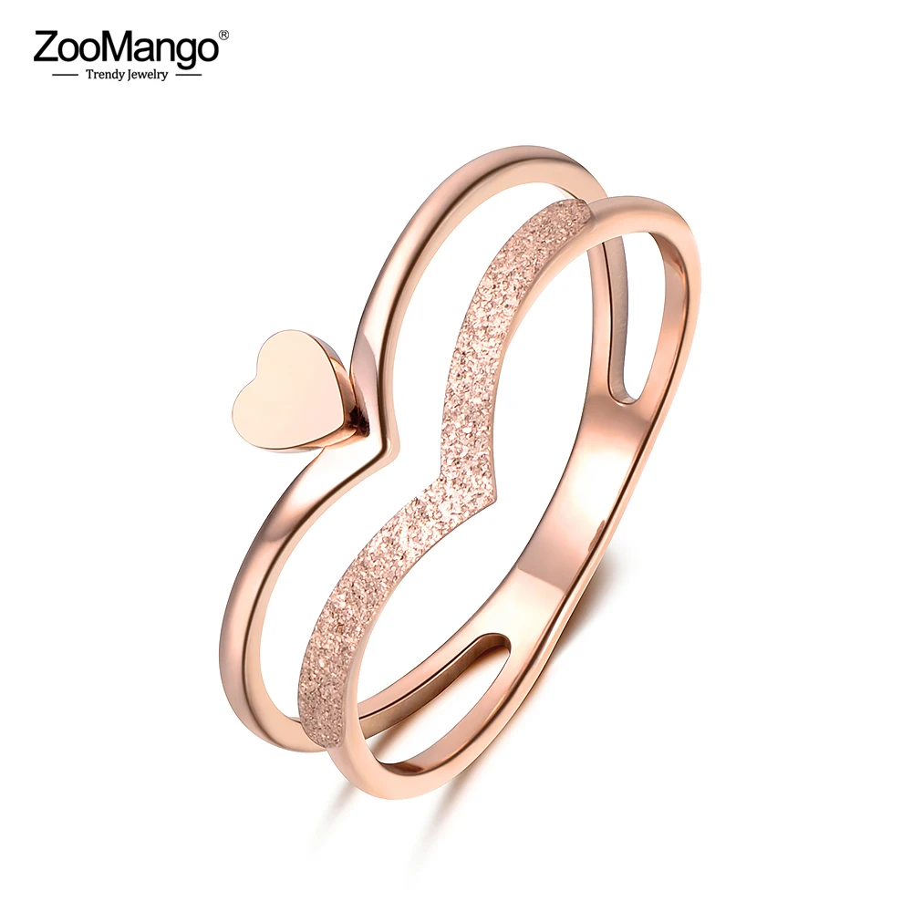 

ZooMango Trendy Heart-shaped Crown Molde Engagement Ring Rose Gold Color Stainless Steel Jewelry Gift For Women Girls ZR18140