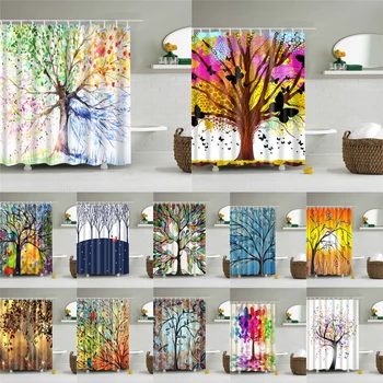 

Abstract Tree Pattern Washable Multichoice Lot Bath Screen Accessories for Home Decoration 12 Hooks Bathroom Shower Curtain