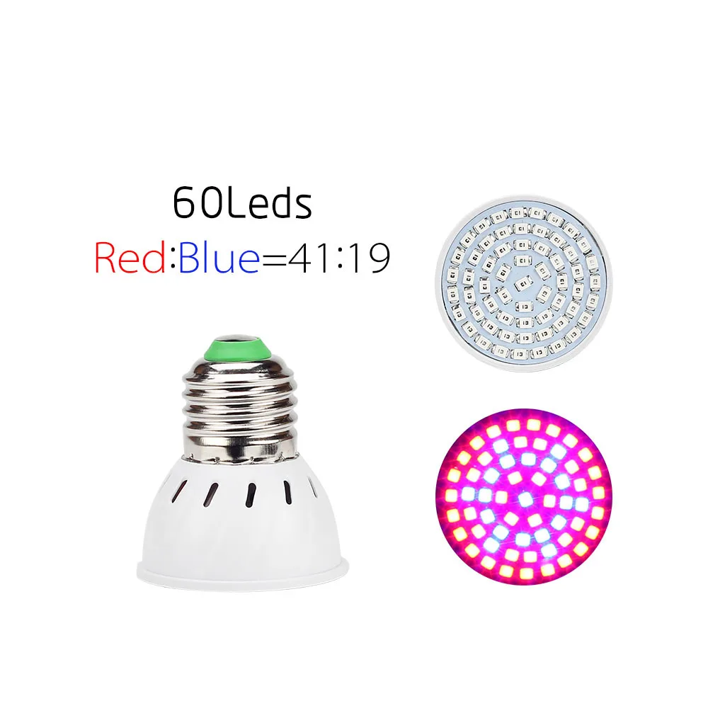 Полный спектр E27 Светодиодный светильник для выращивания растений комнатный гидропонный светильник для роста SMD 3528 фитолампа красный синий светодиодный светильник для роста растений - Испускаемый цвет: 60LEDS