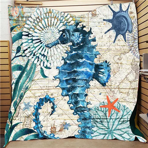 Marine life Turtle Seahorse Summer Quilt Blanket Mat 3D Printed Bed Sofa For Kids Adult Boy Girls Washable Gift - Цвет: Style 2