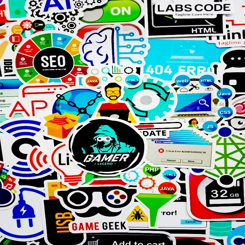 50 PCS Programming Language Sticker Java Html APP Software Program Stickers for Geek DIY Laptop Macbook Computer Phone PS4