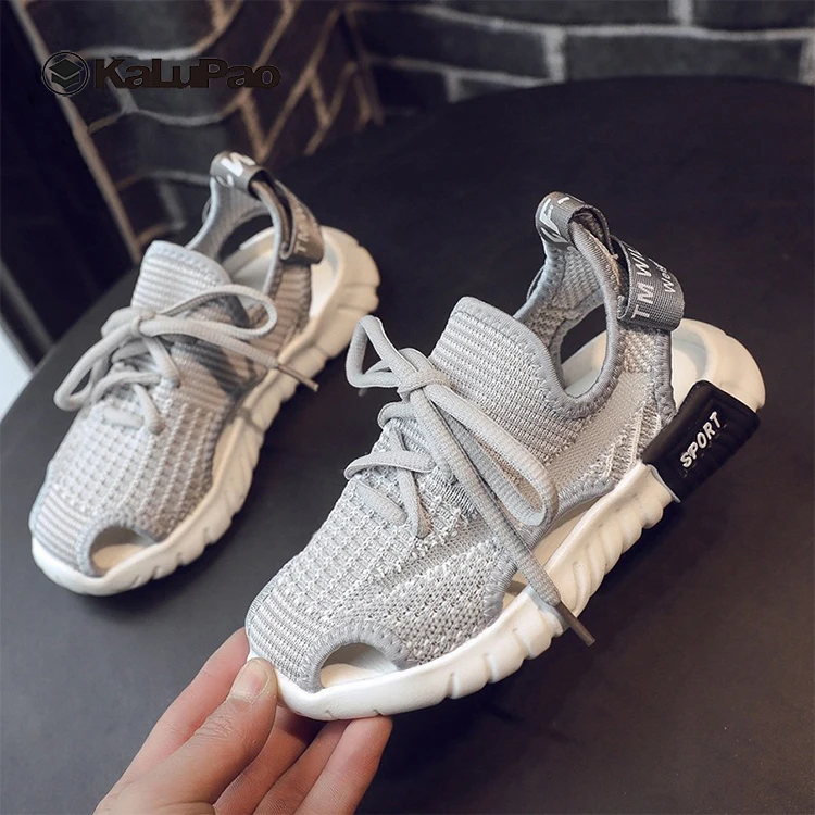 Mesh Casual Shoes Kids Girl Breathable 2019 New Summer Spring Knitted Fly weaving Flats Shoes Lace Up Hollow Kids Sport Sandals