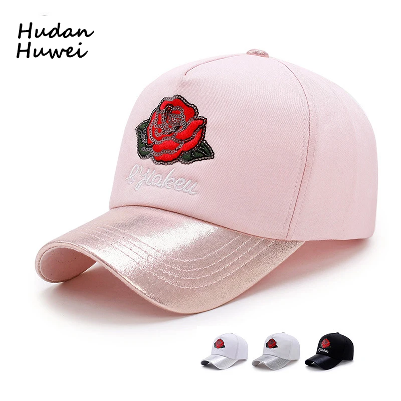 

Women Lady Embroidery Sequin Rose Baseball Cap Hat Peaked Cap 5 Panel SnapBack Gorras Outdoor Sunhat Leisure Capp for Adults