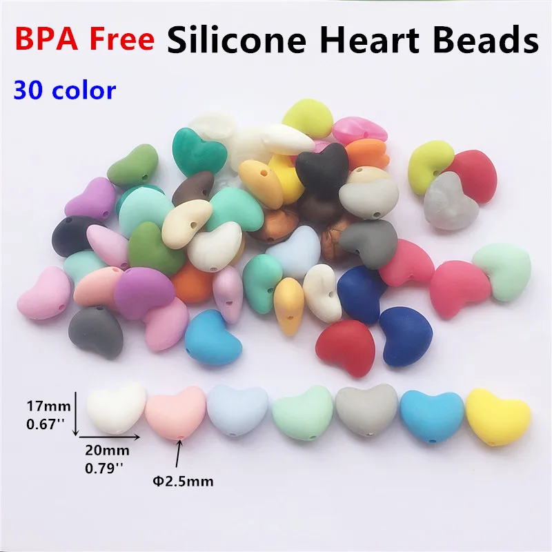 

Chenkai 100PCS BPA Free Silicone Heart Teether Beads DIY Baby Pacifier Shower Soother Nursing Necklace Sensory Toy Accessory