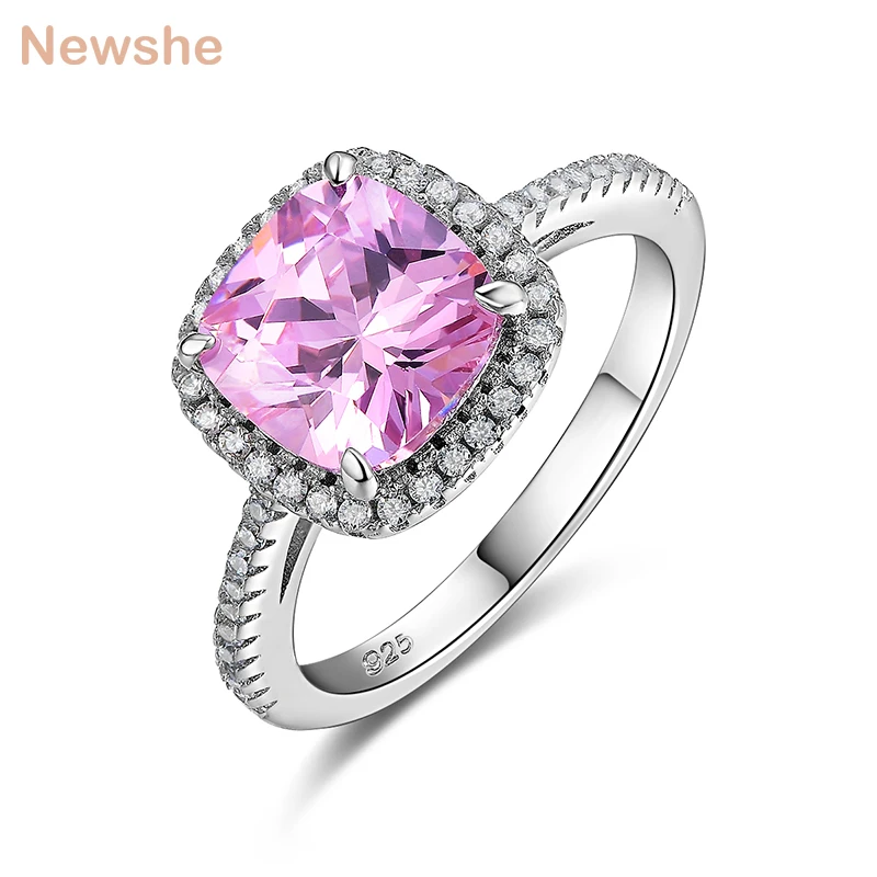

Newshe 1.8 Ct Pink CZ Solid 925 Sterling Silver Halo Wedding Engagement Cocktail Ring Jewelry For Women JR4964