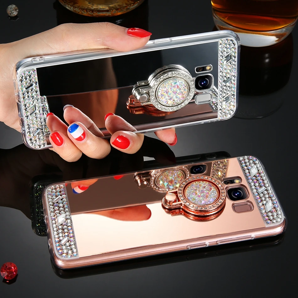 

Bling Soft Mirror Finger Ring Holder Case For Samsung A3 A5 A7 2015 2016 2017 A520 A8 2018 Plus Back Cover Case Shell Coque