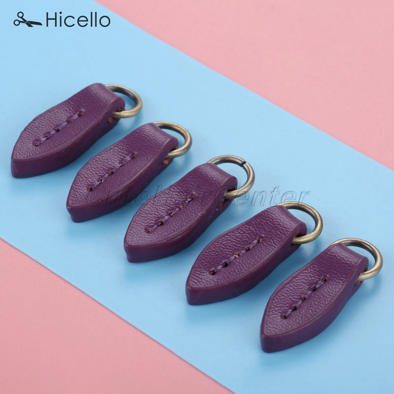 5pcs/lot Zipper Pullers Leaf Shape Pull head Replacement Sewing Craft Fasteners Leather Alloy pendant 33*11mm colorful Hicello - Цвет: Purple
