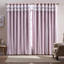 GIZA ленточки фонари головы тепловой занавес розовый цвет ткань занавес+ вуаль отвесный черный из ткани спальня на заказ гостиная окно