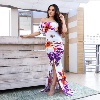 

Strapless Women Print Maxi Long Dresses Elegant Women Summer Dresses