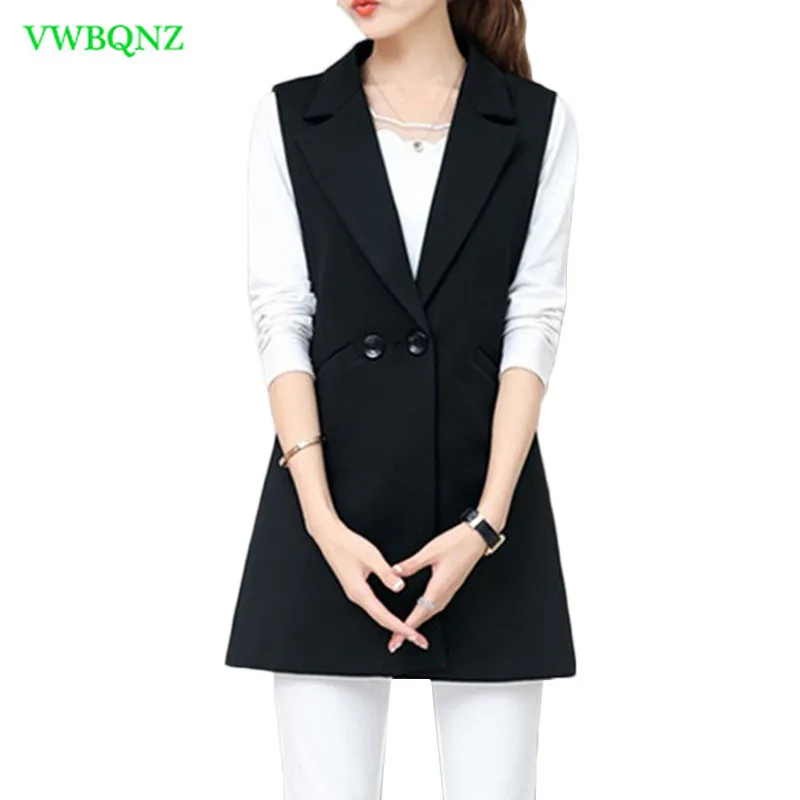 Весенне-осенний женский жилет, женский корейский длинный тонкий костюм без рукавов, жилетки, Женские плечи, плюс размер, куртка, пальто 3XL A658 - Цвет: black