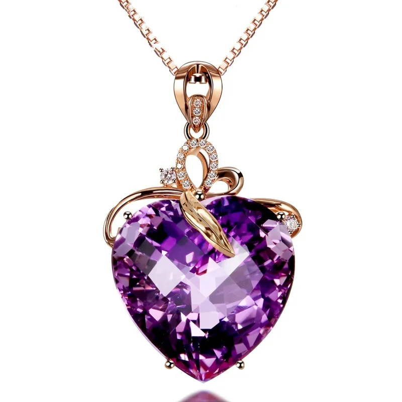 

Fashion Heart Necklace Women Purple Pendant Bijoux Female Chain Gift