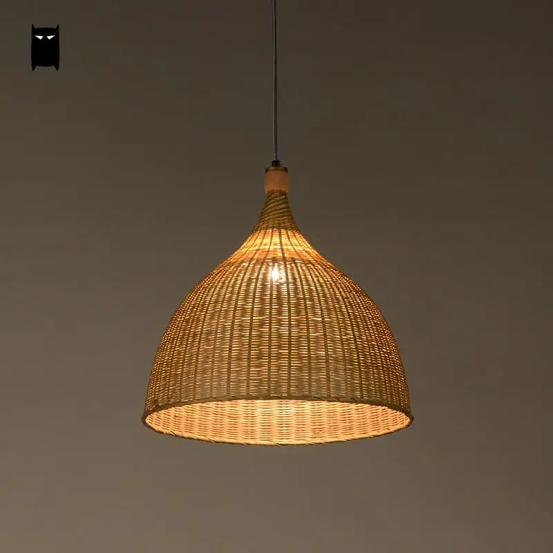 Handgefertigten Bambus Rattan Runden Korb Schatten Anhänger Leuchte