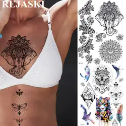 REJASKI слон Ганеш бабочка временные татуировки для Женская наклейка Мандала Цветок черная хна сексуальные татуировки искусство на заказ