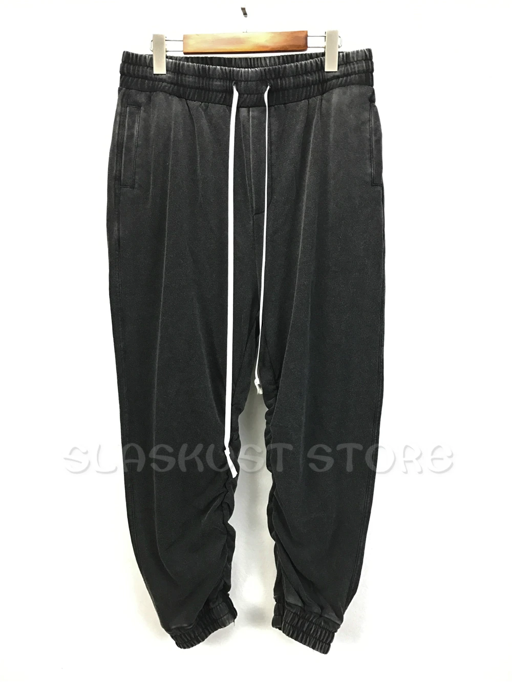 Hiphop Washed Grey Baggy Sweatpants Kanye West Loose Fit Drop Crotch Jogger Pants Elasticized Cuffs Streetwear