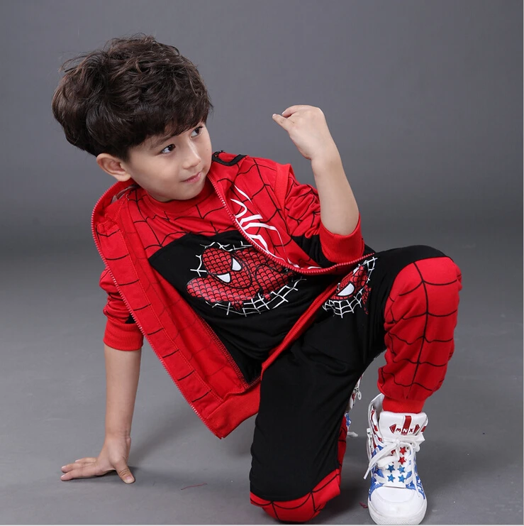 

Spiderman Children Boys Clothing set Baby Boy Spider man Sports Suits Kids 3pcs Sets(Vest+T shirt+pants)Sportswear Tracksuits