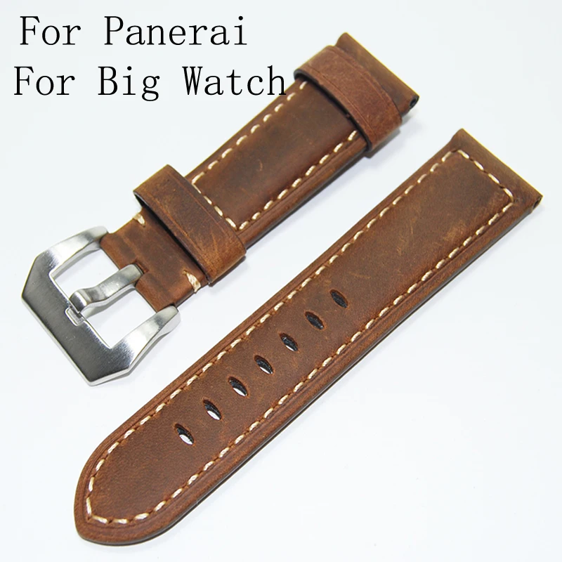 

Handmade 22MM 24MM Brown Retro Leather Watchband, rough Leather Strap Belt For P-Style Pam Watch Big Watch